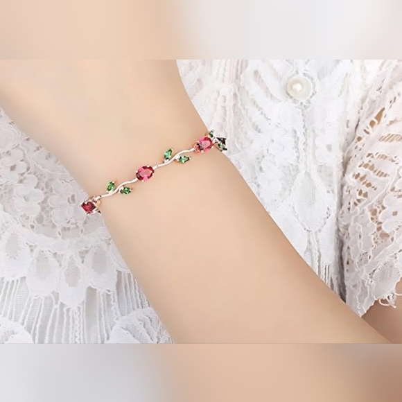 18k Yellow Gold-Plated Diamond Accent Two-Tone Gemstone Tennis Bracelet - Picture 3 of 4